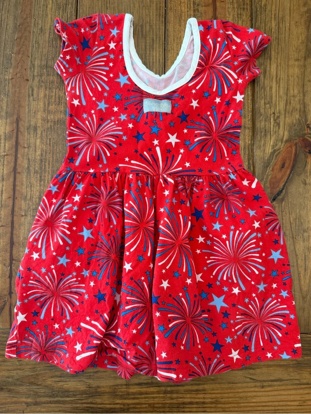 Eleanor Rose Girls Red Fireworks Pocket Romper - Size 5-6